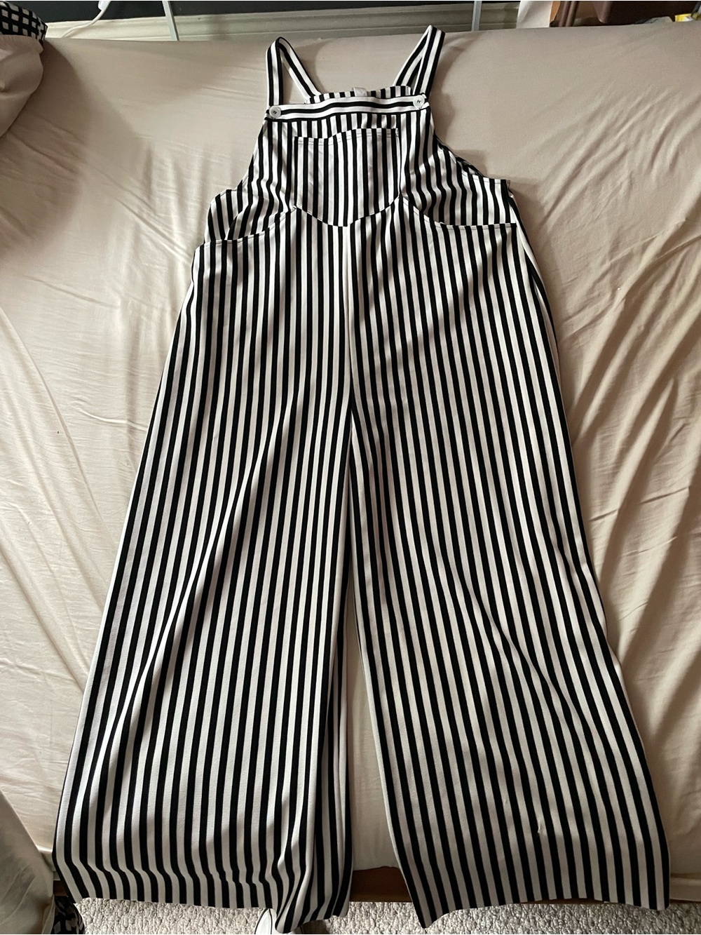 HALARA Black & White Vertical Stripe Wide-Leg Jumpsuit - Picture 1 of 6